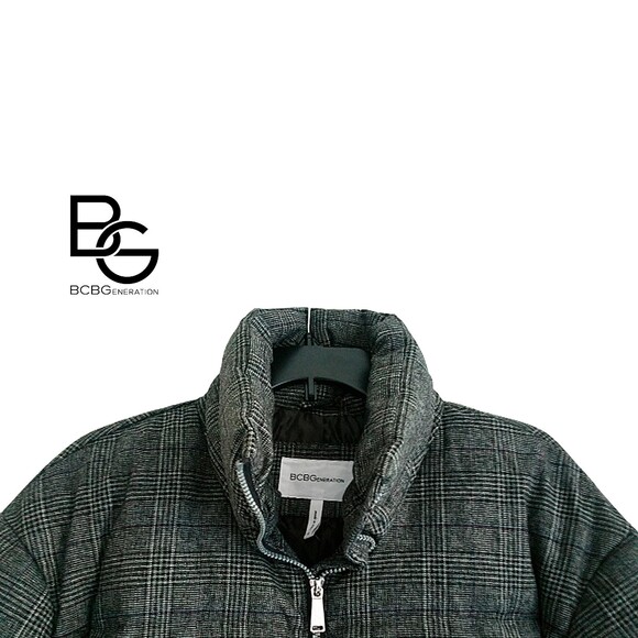 BCBGeneration NEW Plaid Quilted Zip Puffer Coat Jacket M - Picture 6 of 11